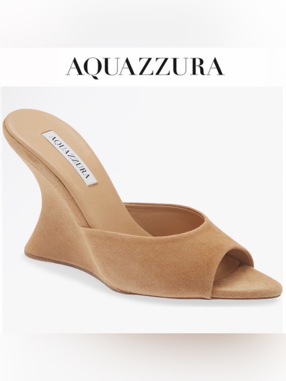 Aquazzura Bisous Wedge Sandal Camel Suede Sculpted Mule EU 41 US 11 NWT $950